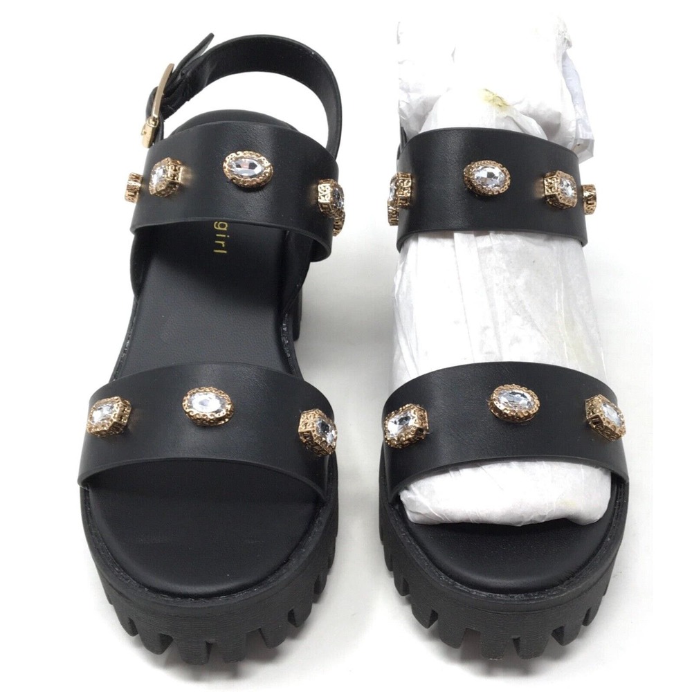 Madden Girl Storrm Women's Size 8.5 Black Jewel Lug Block Heel Platform Sandals - Picture 4 of 7